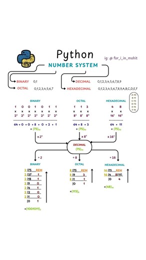 NUMBER SYSTEM BIN OCT HEX DEC CONVERSION #computer #python #12th #binary #decimals