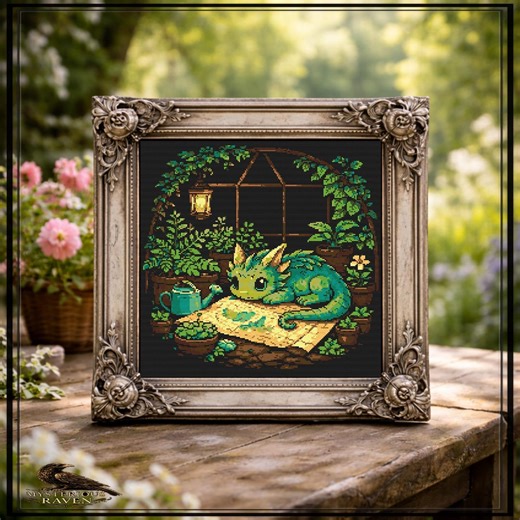Baby Dragon Cross Stitch Pattern: Fantasy Garden Embroidery PDF, Greenhouse Dragon Decor - Etsy