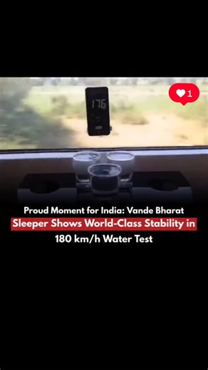 वन्दे मातरम्🟠 on Instagram: "Vande Bharat Sleeper Stuns Internet With 180 km/h Water Test A viral video of India’s upcoming Vande Bharat Sleeper Train has left everyone amazed. Even at 180 km/h, three glasses of water placed on the dashboard did not move — showing world-class stability and engineering. 🚄 Made in India. Built for the Future. Developed by BEML using ICF technology, the sleeper version is designed for long-distance comfort and smooth travel. The train features 16 coaches and 823 