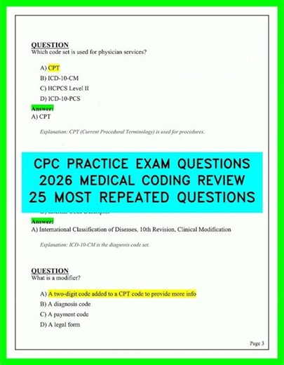 CPC PRACTICE EXAM QUESTIONS 2026 MEDICAL CODING REVIEW 25 MOST REPEATED QUESTIONS VIDEO 2026 EXAM