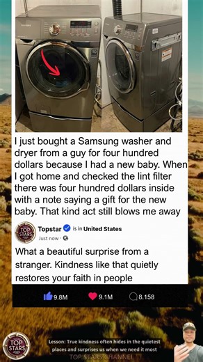 Man Sells Washer & Dryer for $400 – Then Hides $400 Inside as Gift for Buyer's New Baby