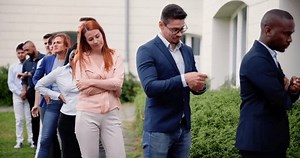 Queue Outdoors Business People Waiting Line Stock Footage Video (100% Royalty-free) 1106681311 | Shutterstock