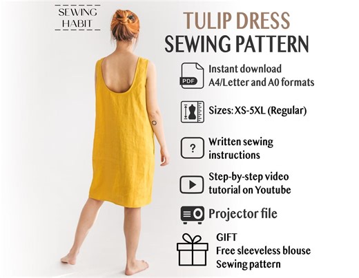 Shift Linen Dress Pattern for Women, TULIP, Midi Sleeveless Shift Dress, Pdf Sewing, Easy Sewing Pattern, Linen Dress Sewing, Sewing Habit - Etsy Australia