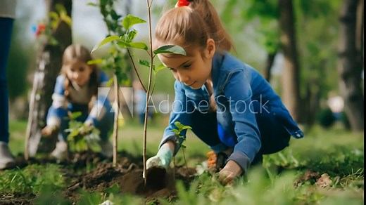 A girl planting tree a seedling. The concept of Earth Day.