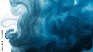 Abstract Blue Ink Swirls: A mesmerizing abstract background of swirling blue ink in water, creating a dynamic and ethereal pattern on a white backdrop. The vibrant hues and fluid movements of the ink