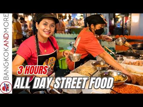 Enjoy THAI STREET FOOD All Day 🇹🇭 | 3 Hours of Sizzling Woks, Vendors & Bangkok Vibes
