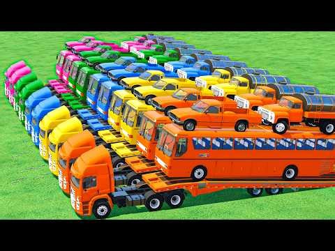 Transport With Colors | BUS vs Pickup vs Water Trucks vs Low Loader In Fs22 | Farming Simulator 22