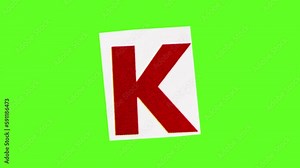 Motion graphic Alphabet letter K magazine paper cut collage, additional video elements on transparent background (Alpha Channel) and Green Screen