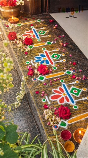 Easy Border Rangoli Design for Home Entrance 🌸 | Simple Daily Doorstep Rangoli | Rangoli Line#kolam