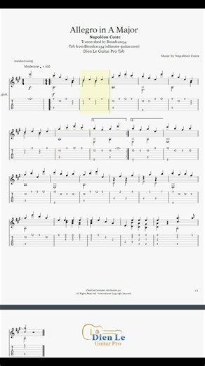 Allegro in A Major (Napoléon Coste) for Classical Guitar