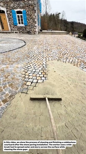 Cobblestone Courtyard Cleaning and Finishing Process | Outdoor Stone Pavement Construction.