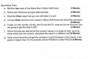 Question Twoa. Mention two uses of the Name Box in Micro Soft ... | Filo