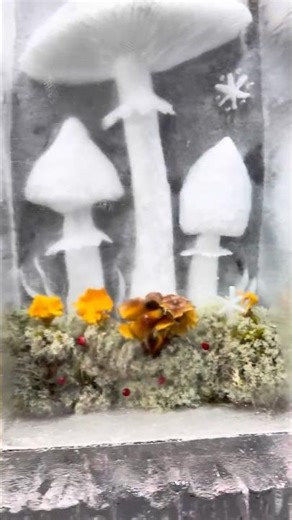 Frozen autumn- ice mushrooms sculpture #karlis_ile #iceart #frozen #mushroom #icesculpture