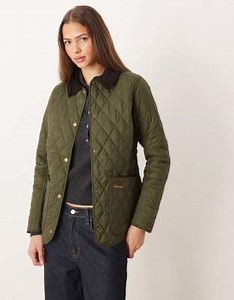 Barbour Annandale diamond quilt jacket with cord collar in olive | ASOS