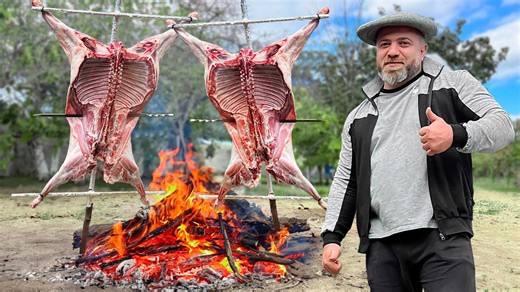 Whole Lamb Roasted Over Fire the Ancient Way