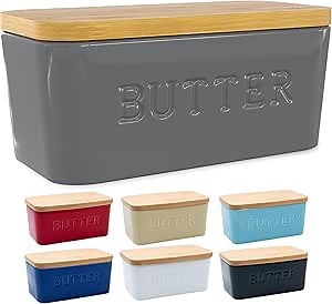 PriorityChef Extra Large Butter Dish with Lid for Countertop, Ceramic Butter Container With Airtight Cover, Butter Keeper for Counter or Fridge, Butter Holder Storage, Grey