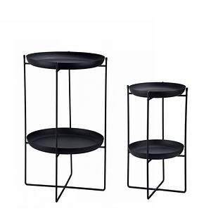 [Hot Item] Home Decoration Doule-Tier Metal Tray Table Black Metal Plant Stand