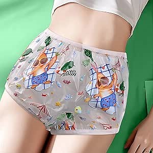 Adult Baby Plastic Cute Pattern Print Pants Adult Incontinence PVC Diaper Cover 1 Piece (Green-3D-Bunny Sunbathing on The Beach, Medium)