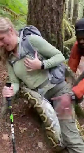 Giant Python Drops From Tree and Wraps Around Woman — Hikers Rush to Help! 😱#shorts