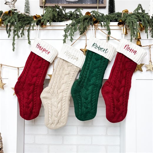Embroidered Christmas Stockings, Knit Holiday Stockings, Family Name Stockings, Christmas Mantle Decor - Etsy