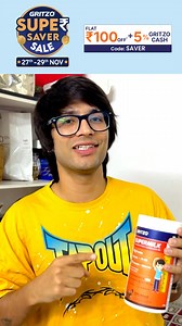 Gritzo SUPER SAVER Sale is now LIVE on your favorite Supermilk 🥇 Unrivaled Nutrition: Our Supermilk is specially crafted to provide your little ones with the essential nutrients they need to grow strong and healthy 🥛 Rich in Protein: Each glass is a protein powerhouse, supporting your child's overall growth and development with 2X Protein 🥦 Picky Eater Approved: Your child will love 100% natural chocolate flavour of Gritzo Supermilk 📈 Immunity Check: Goodness of 21 Essential Vitamins and Min