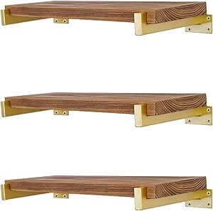 EZYDECOR Shelf Bracket 12 Inch Gold Shelf Brackets Wall Mounted Industrial Shelving Brackets Metal Shelf Support with Lip (6 Pack)