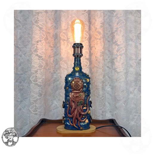 STEAMPUNK Bottle Lamp With Octopus Design: Industrial Table Lighting for Desk or Shelf - Etsy