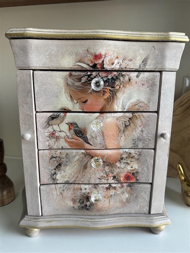 Refinished Jewelry Armoire, Shabby Chic Angel Floral Design, 4 Drawers, Ring Compartment - Etsy