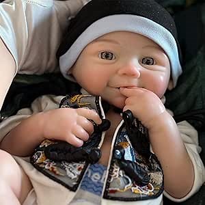 Gileutay 18 inch Soft Full Body Silicone Baby Doll Girl Open Mouth Realistic Reborn Dolls that Look Real Newborn Babies Handmade Toy for Kids