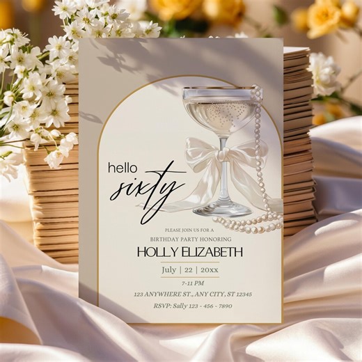 Hello Sixty Birthday Invitation, 60th Birthday Invite, Elegant Champagne Birthday Party, Printable Milestone - Etsy