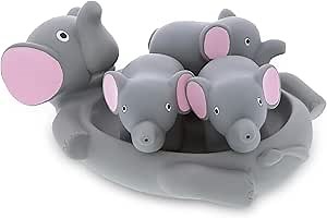 DolliBu Elephant Family Animal Bath Squirters 4 Piece Bath Toy Set, Children Bath Toys for Bathtime & Water Fun, Girls & Boys Floating Rubber Squirt Toys, Pool Toys for Kids - Gray Elephant