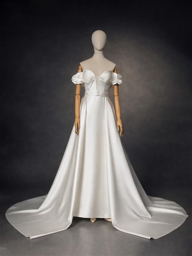 Luxury Satin Bridal Gown With Train – off Shoulder A Line Wedding Dress - Etsy