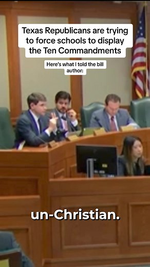 Texas Republicans are trying to force public schools to display the Ten Commandments in every classroom. I told the bill author: “This bill is not only un-constitutional and un-American, it’s deeply in-Christian.” #txlege
