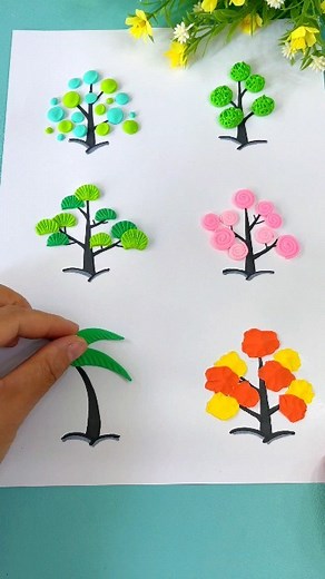 paper crafts creator on Instagram: "Use clay to make different big trees, which one do you like? #parentchildhandwork #childrenhandwork #kindergartenhandwork #clay paper craft ideas"