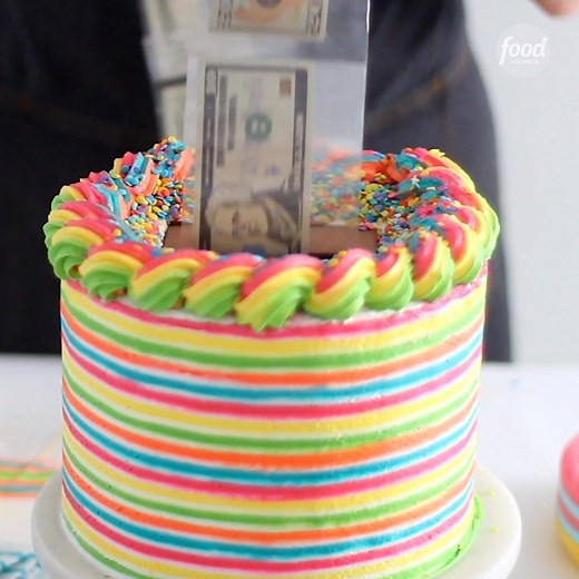 2.9M views · 29K reactions | What’s better than cake on your birthday? Cake that’s filled with… MONEY! 10/10, SprinkleBakes!  Have a b-day coming up? @ someone to give them a lil’ reminder  and make it at home: https://food-network.app.link/d2ApG7C9S3! For more baking inspiration, download the Food Network Kitchen app! | Food Network | Facebook