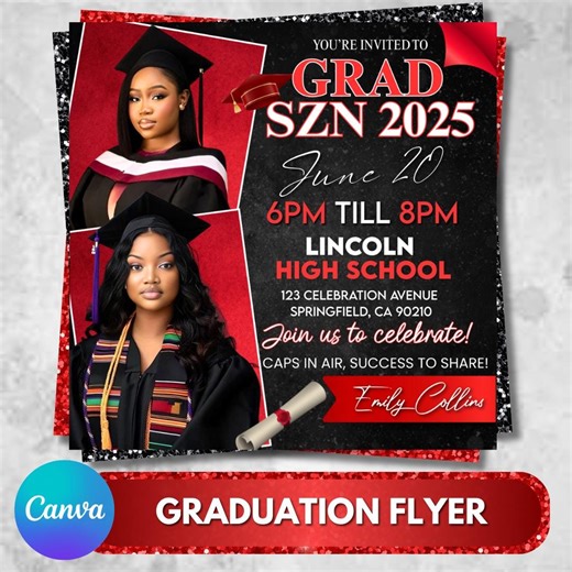 Graduate Flyer, Graduation Party Flyer, Graduation Invitation, College Decision, Class of 2025 Flyer, Senior Grad Announce, Canva Editable - Etsy