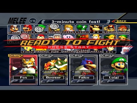Fox VS Bowser VS Falco VS Luigi | 3 Min Coin | Super Smash Bros Melee Fight 311