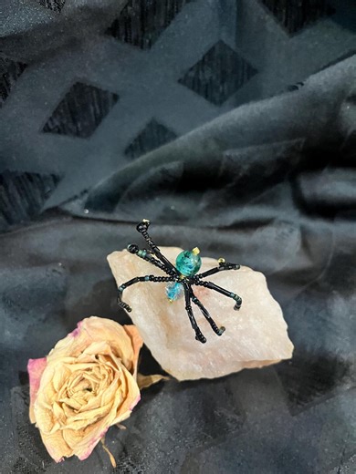 Mini Beaded Spider - Teal and Black - Bendable - Etsy