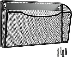 MaxGear 3 Pockets Mesh File Holder Wall Organizer Hanging File Organizers Wall Mounted Paper Organizer Holders Wall Bins for Office and Home, Black