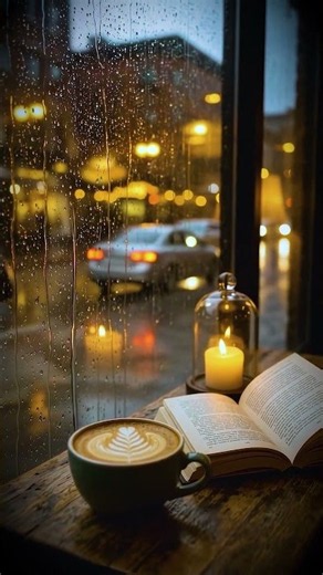 Rainy Night Latte Window Ambience 4K
