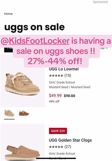 @Kids Foot Locker is having an amazing sale on Ugg shoes right now! 27%-44% off!! #savingmoney #deals #uggs #dailyfinds #savings