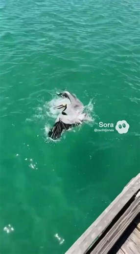 Pelican steals the whole bucket of fish