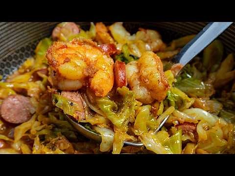 Fried Cabbage with Smoked Sausage and Shrimp | New Years Recipe