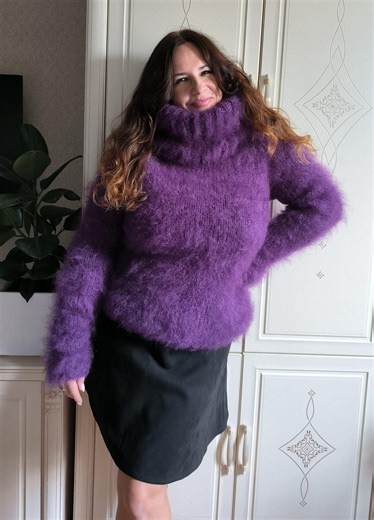 NEW! Thick Mohair Sweater Turtleneck: Fuzzy Purple Wool Jumper - Etsy UK