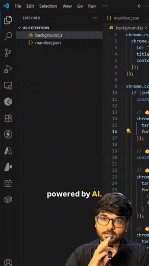 Rahul Mane | Backend Developer | Node js | Gen Ai on Instagram: "Stop reading long articles. Let AI explain it for you 🤯 I built an AI Chrome Extension using JavaScript that does this 👇 👉 Select any text on a blog, article, or Google page 👉 Right-click → Explain with AI 👉 Get a short, clear summary in seconds No copy-paste. No switching tabs. Just instant understanding ⚡ This is what happens when JavaScript + AI come together 🚀 Perfect for developers, students, and anyone who hates long re