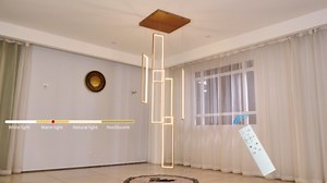 Genoci 90-Watt 6 Light Gold Rectangle Dimmable Long High Ceiling Cluster Integrated LED Pendant Light with Remote for Staircase JD1036-6G