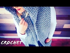 How To Crochet Shawl / Hooded Scarf With Pockets /Crochet wrap #Howtocrochetshawl