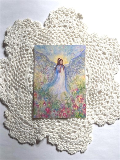 Angel Print, Miniature, Hand Embellished With Glitter, ACEO, Art Card - Etsy