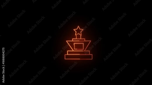 Glowing neon Award cup icon isolated on blue background. Winner trophy symbol. Championship or competition trophy. Sports achievement sign. Vector Illustration.