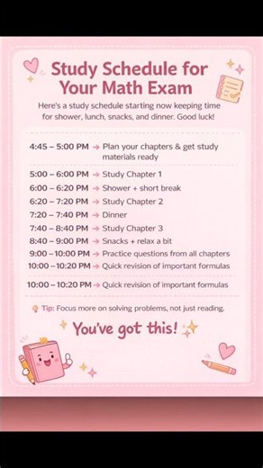 Math Exam Study Schedule for Students | Last Minute Study Plan 📚🔥